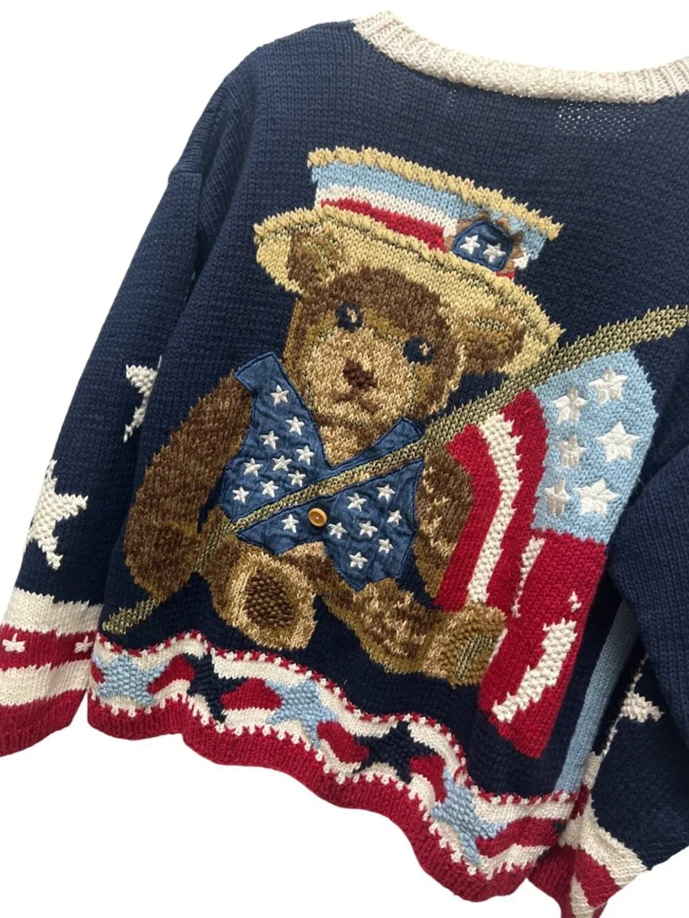 Eagle's Eye Collectibles Vintage 90's Patriotic Bear Cardigan Sweater - Picture 1 of 9